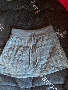 Divided Gray Cable Knit Drawstring Skater Skirt